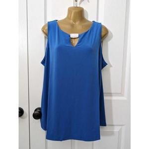 NWOT SUSAN GRAVER Polyester Shirt Tank Office Keyhole Sz XL Blue